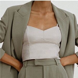 NWOT Zara faux leather crop top women’s XS beige side zip (T)